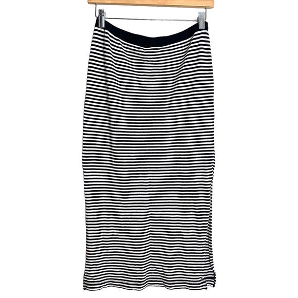 GAP WOMENS CASUAL SLIT MIDI SKIRT BLACK & WHITE STRIPED XS - Picture 1 of 9